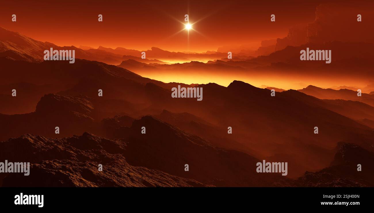 Titan, largest moon of Saturn with atmosphere. Surface landscape of ...