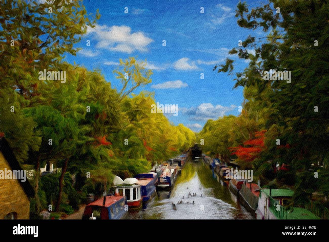 Narrow boats, Regent's Canal, Little Venice, London, England. Stock Photo