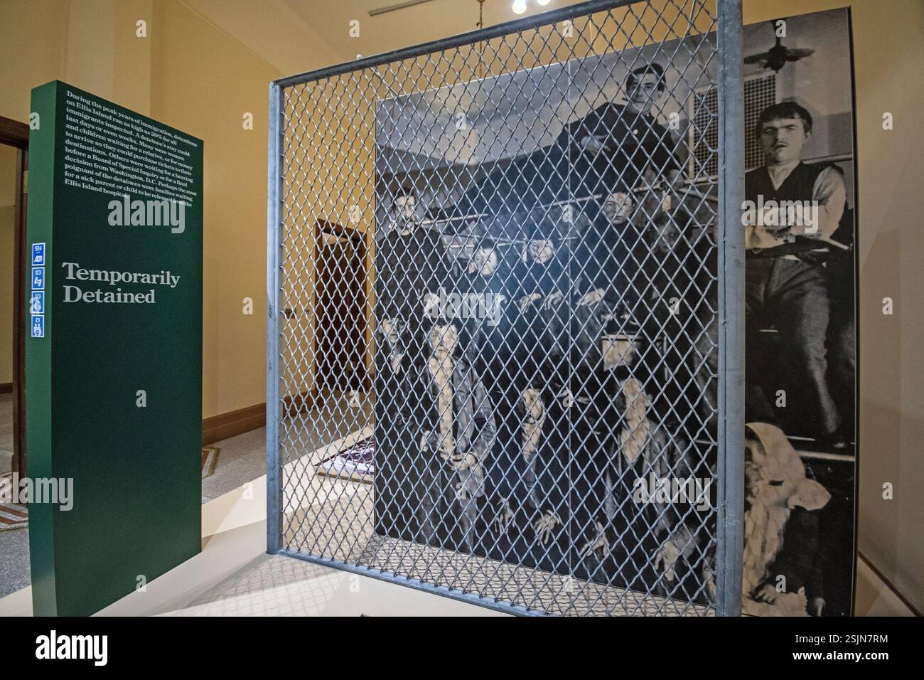 Old photograph of immigrants temporarily detained, Ellis Island National Museum of Immigration, Ellis Island, New York City, USA Stock Photo