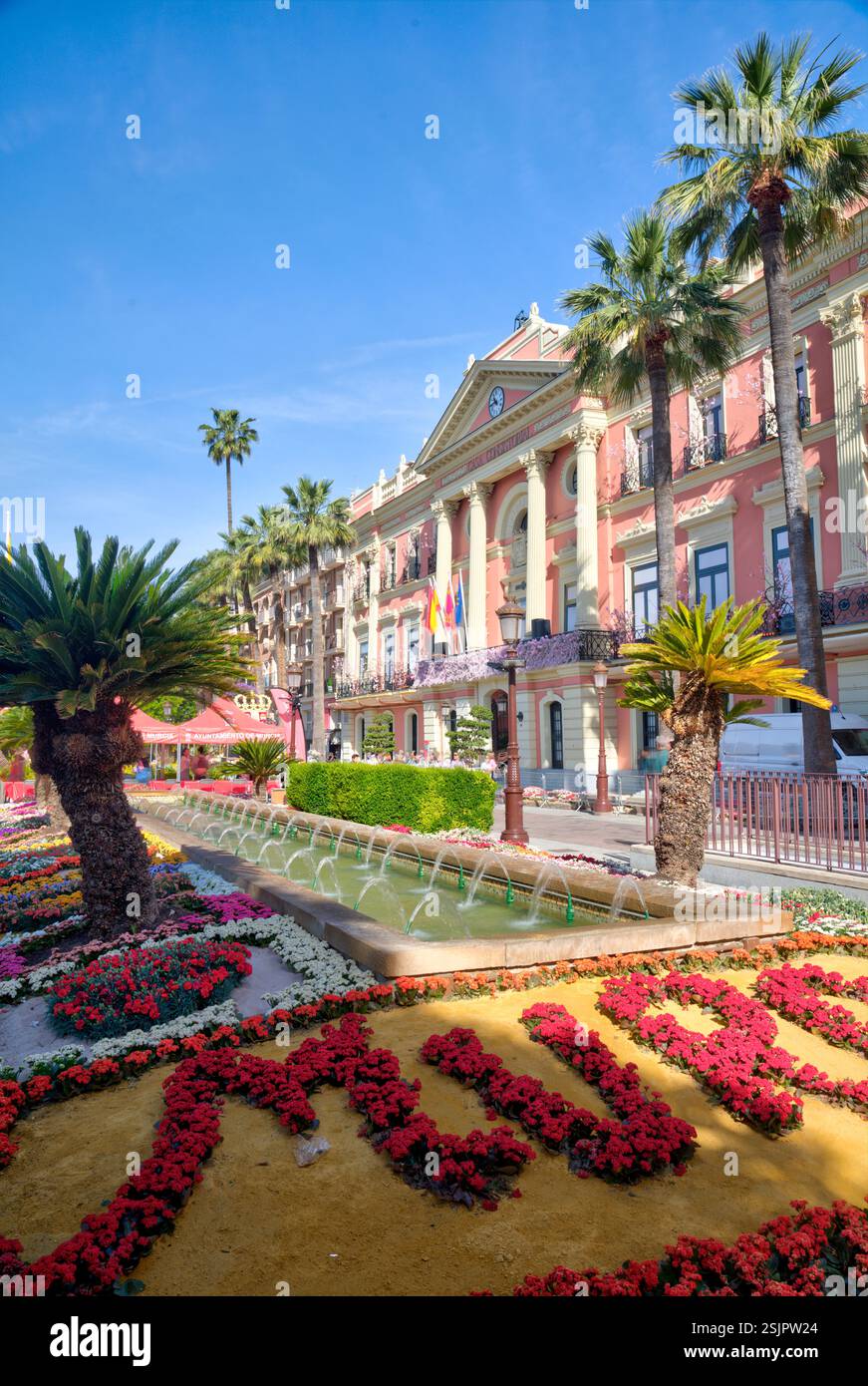 Fiestas de Primavera; town hall, flower decoration, house facade, old ...