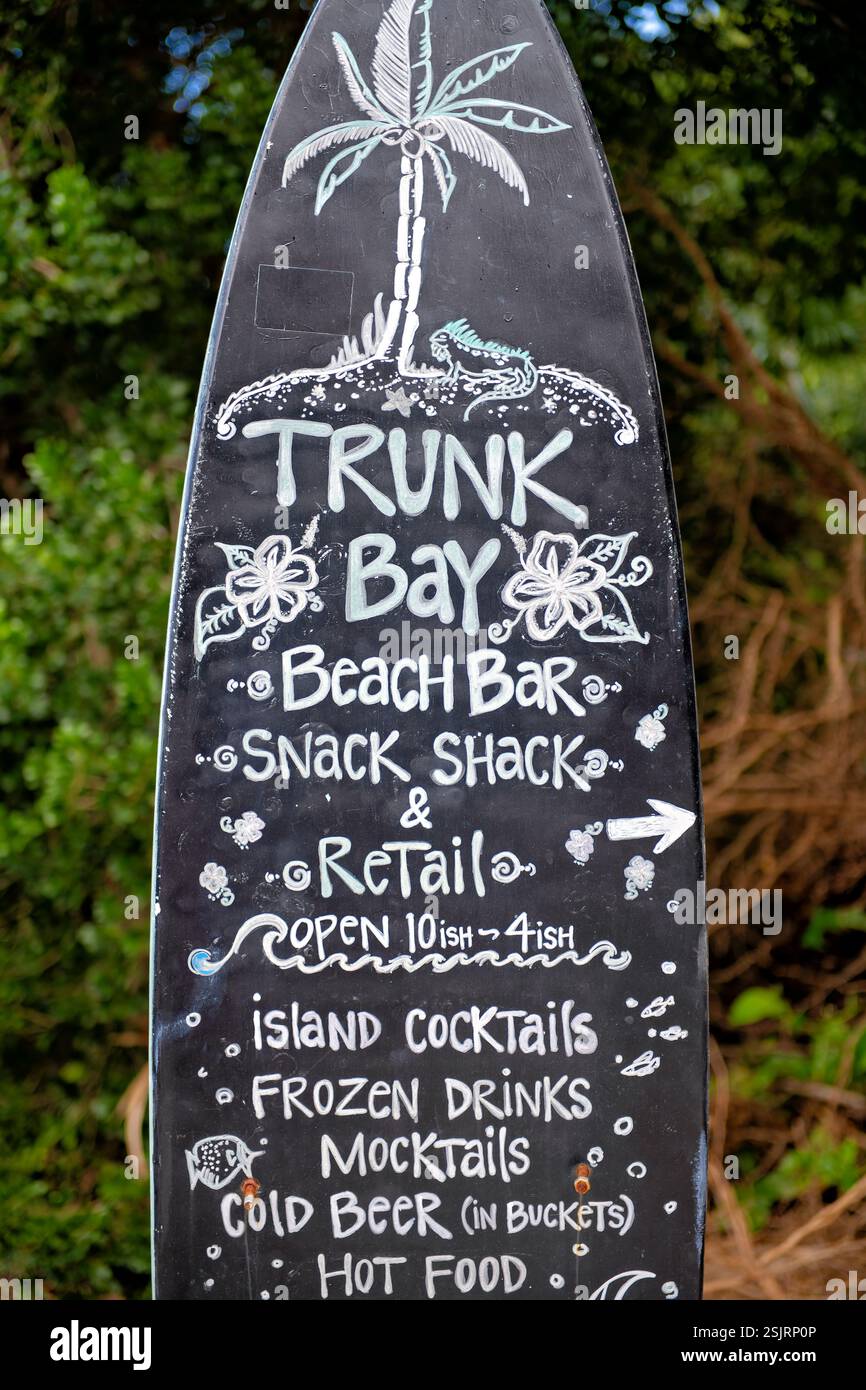 ST. JOHN, U.S. Virgin Islands — The concession facilities at Trunk Bay Beach provide visitor services within Virgin Islands National Park. The structure houses beach rentals, a snack bar, and retail operations. These facilities, operated through National Park Service concessions, serve the thousands of annual visitors to this popular beach. Stock Photo