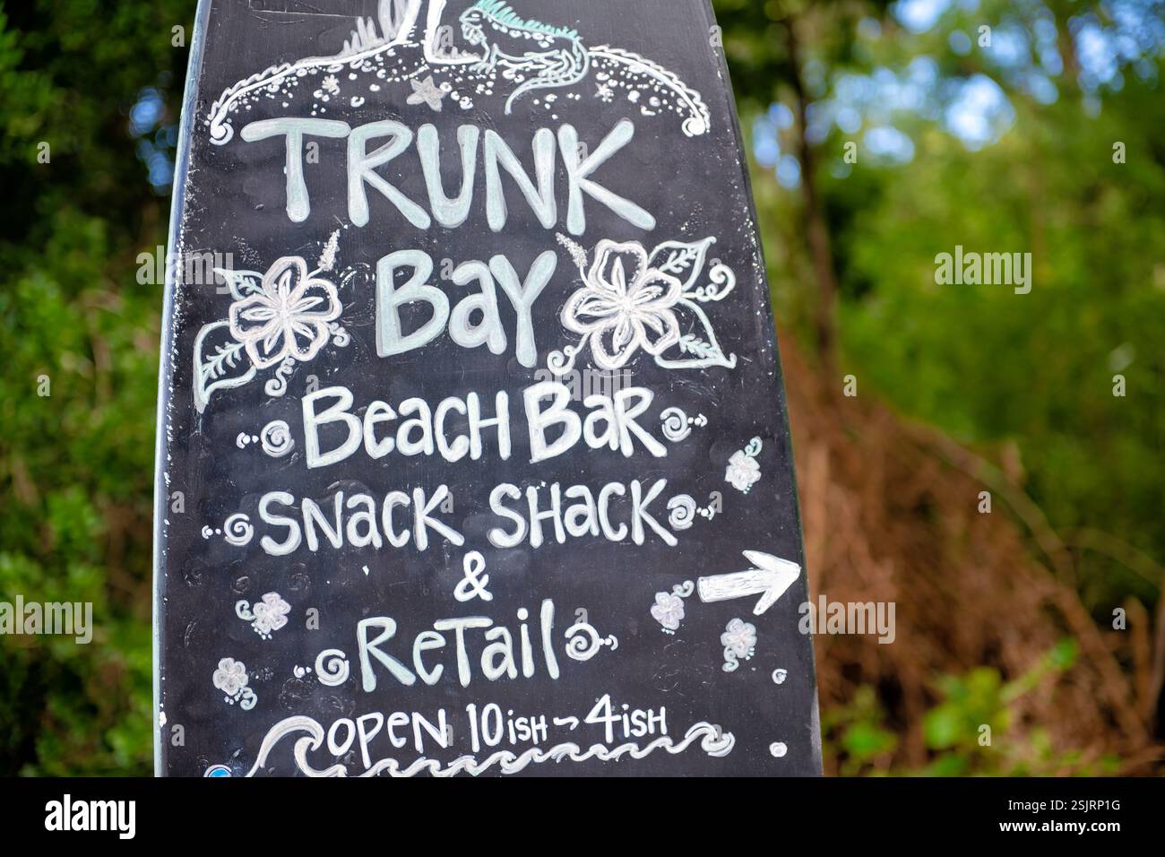 ST. JOHN, U.S. Virgin Islands — The concession facilities at Trunk Bay Beach provide visitor services within Virgin Islands National Park. The structure houses beach rentals, a snack bar, and retail operations. These facilities, operated through National Park Service concessions, serve the thousands of annual visitors to this popular beach. Stock Photo