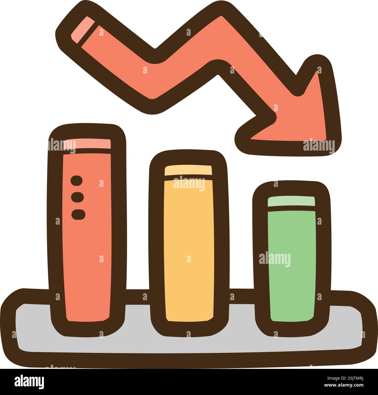 Downward trend vector doodle illustration and graphic. Part of graph and chart category. Stock Vector