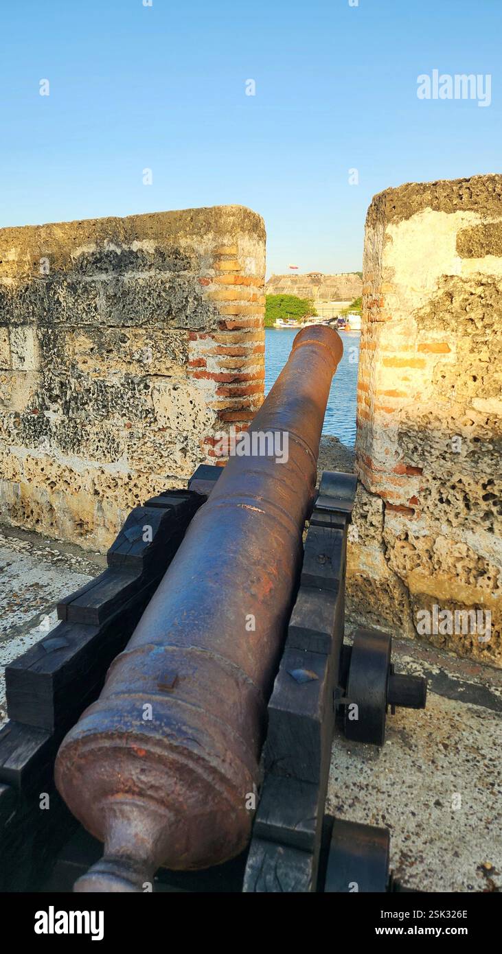 Colombia Cartagena Old Town Walls - Cartagena El Centro – Monumento Torre del Reloj - Clock Tower - Smartphone Captured Stock Image