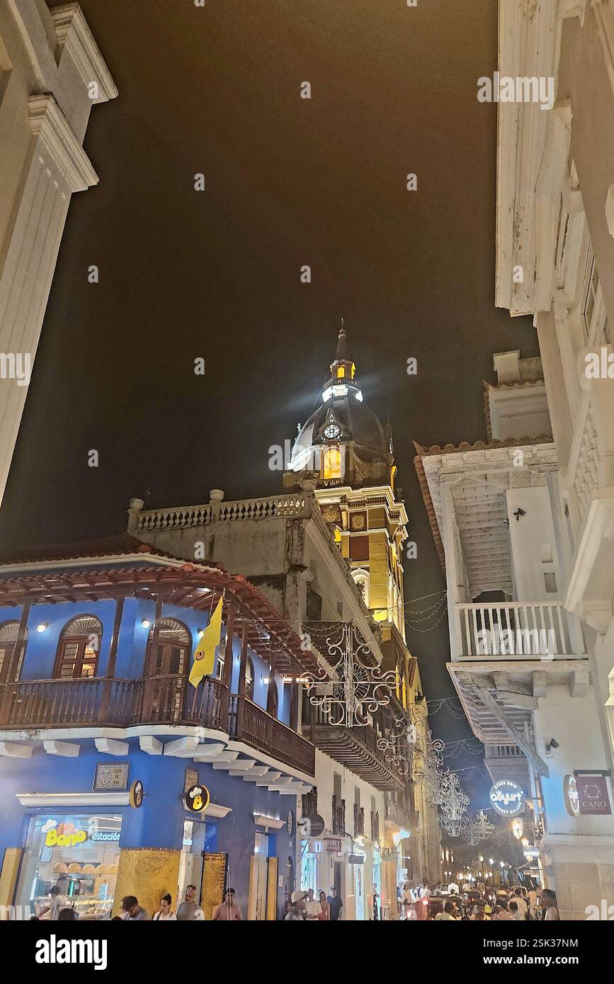 Colombia Cartagena Old Town by Night - Cartagena El Centro - Smartphone Captured Stock Image