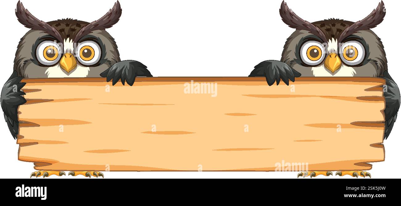 Two owls perched on a blank wooden sign Stock Vector Image & Art - Alamy