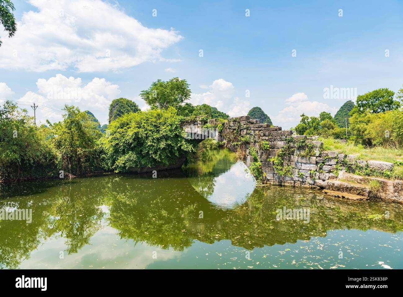 Beautiful summer scenery of Huixian Bronze Bridge in Guilin, Guangxi ...