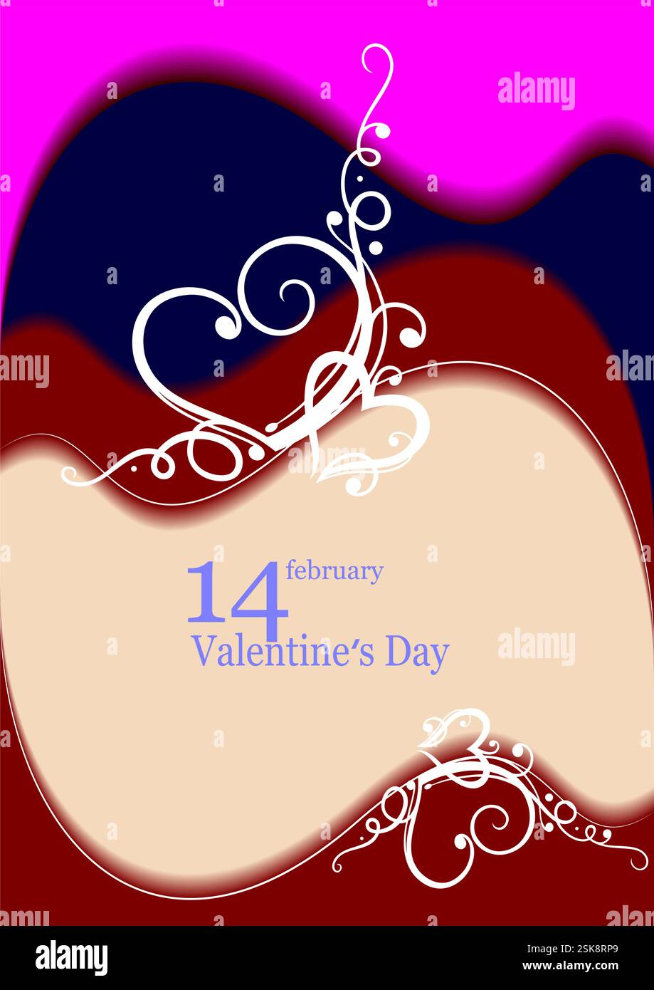 Valentine Day Greeting Card on flower background. Vector 3d hand drawn ...
