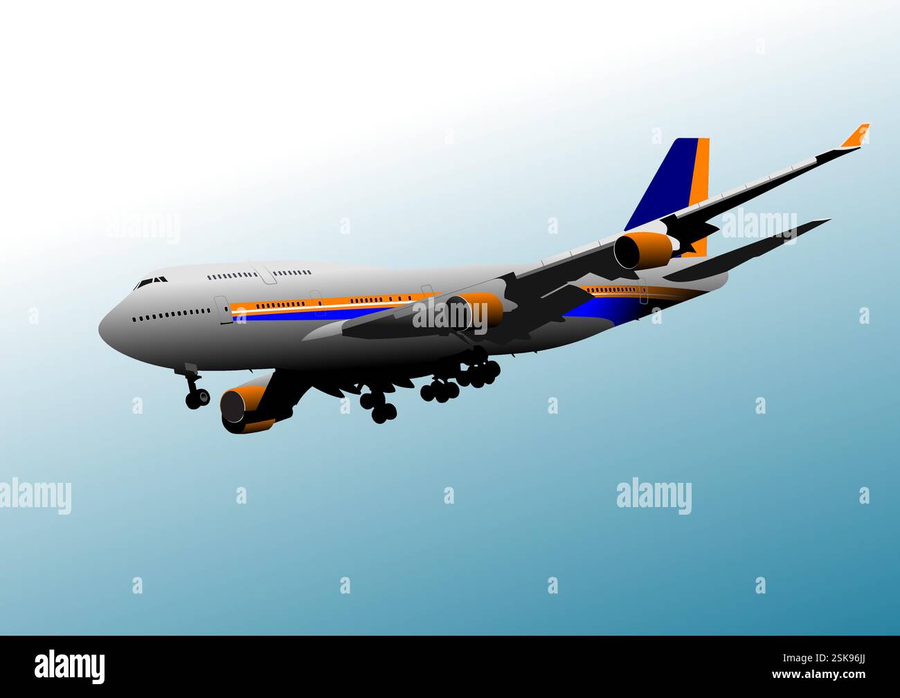 Airplane silhouettes. Vector Color 3d illustration. Hand drawn by Adobe ...