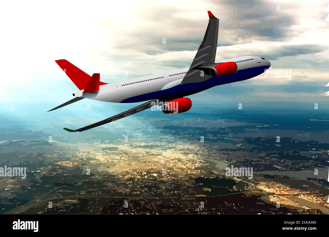 Airplane silhouettes. Vector Color 3d Hand drawn illustration Stock ...