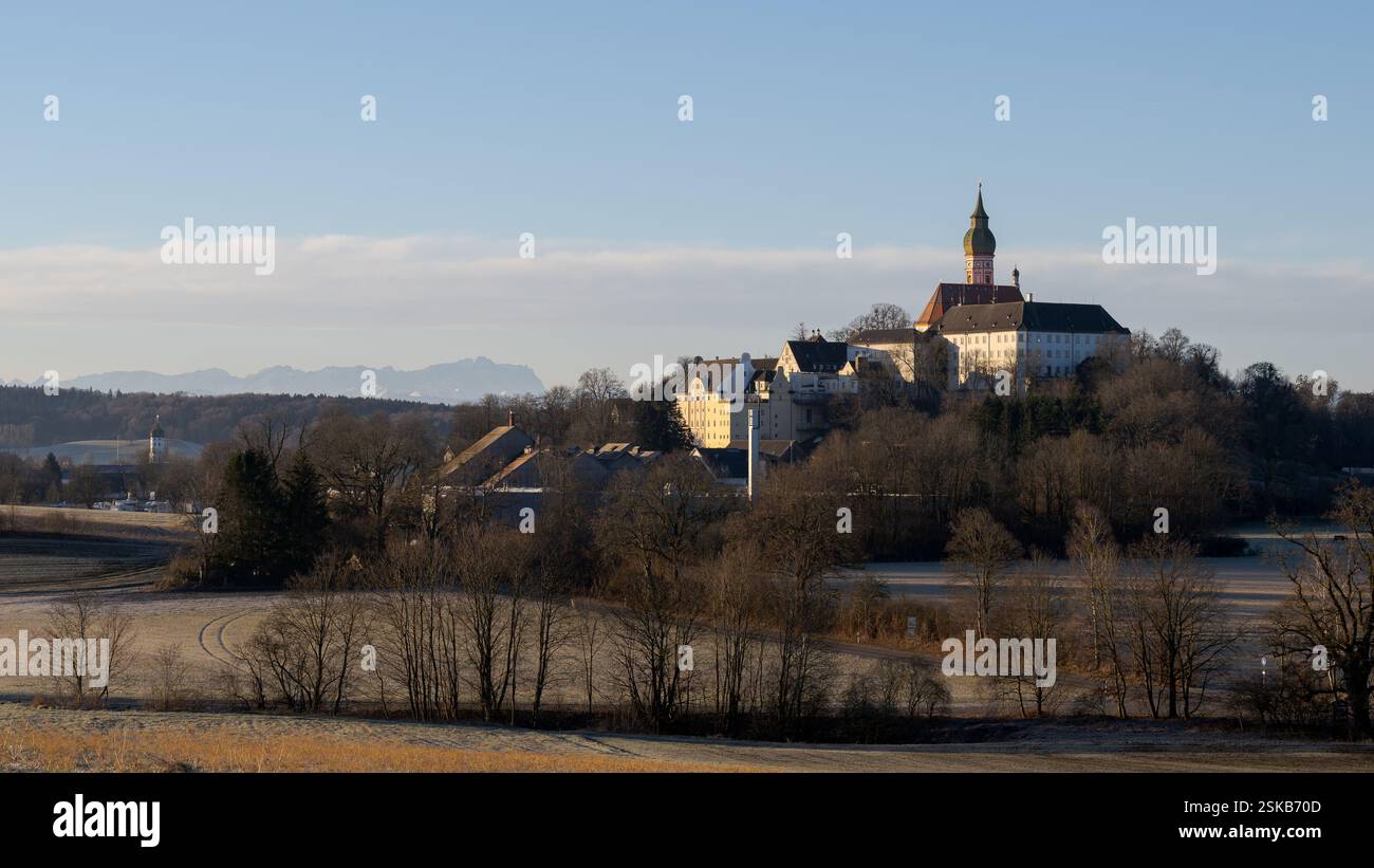 Monastery Andechs and Bavarian Alps with Zugspitze, highest mountain in ...