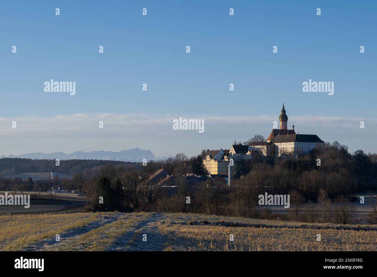 Monastery Andechs and Bavarian Alps with Zugspitze, highest mountain in ...