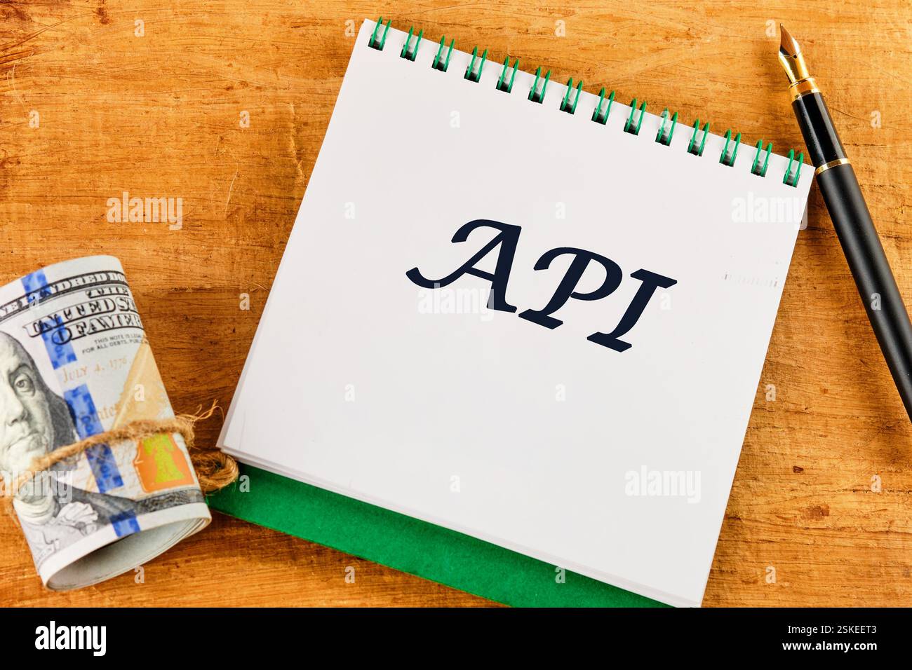 API (application program interface). The concept of technology and development. Phrase, words, text API close-up. Stock Photo