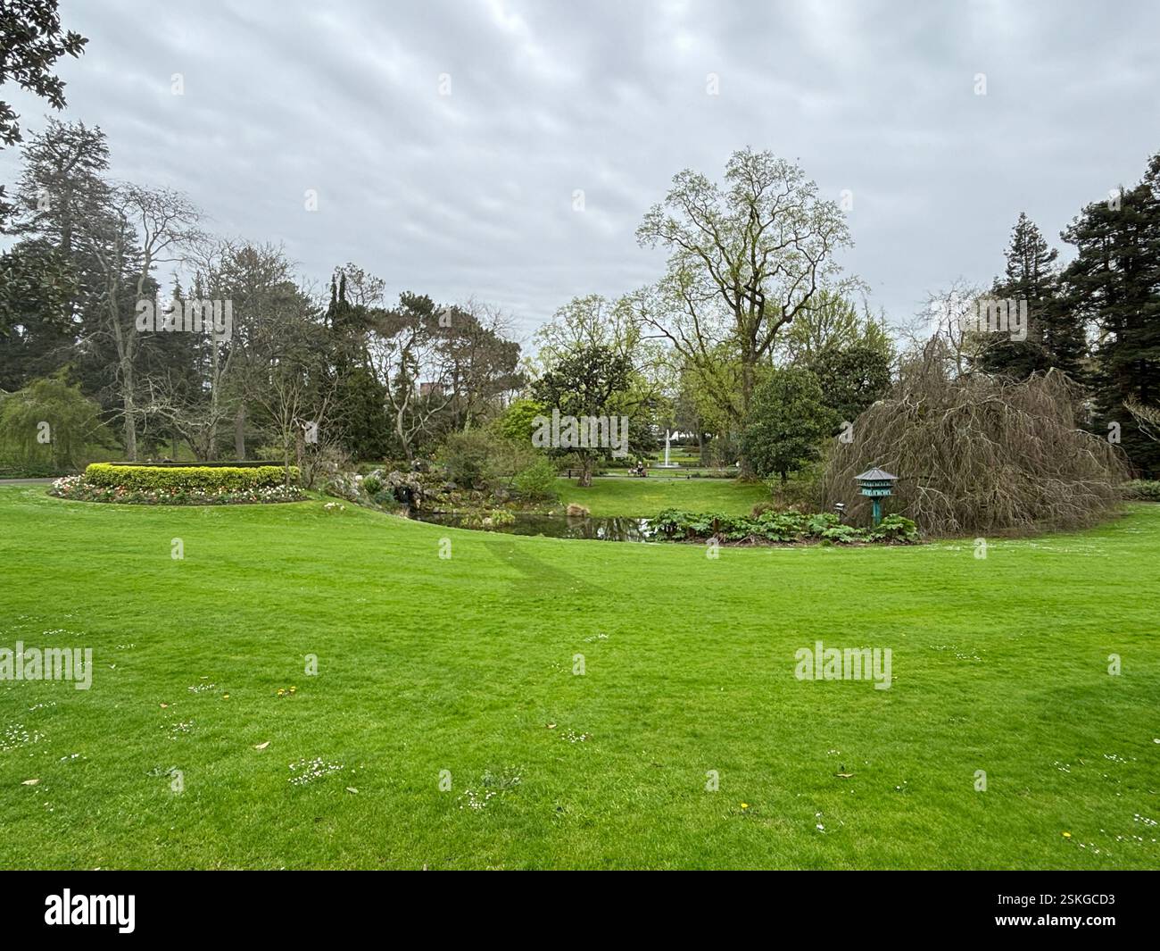 Beautiful green open public park in the centre of Nantes, France. Famous tourist destination sight. - Smartphone Captured Stock Image