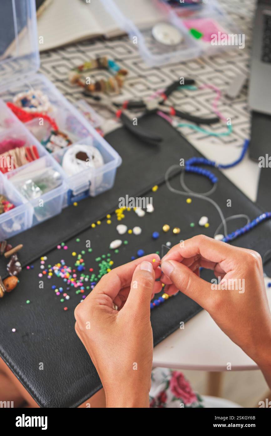 Passion and creativity, Woman building her handmade jewelry brand Stock ...