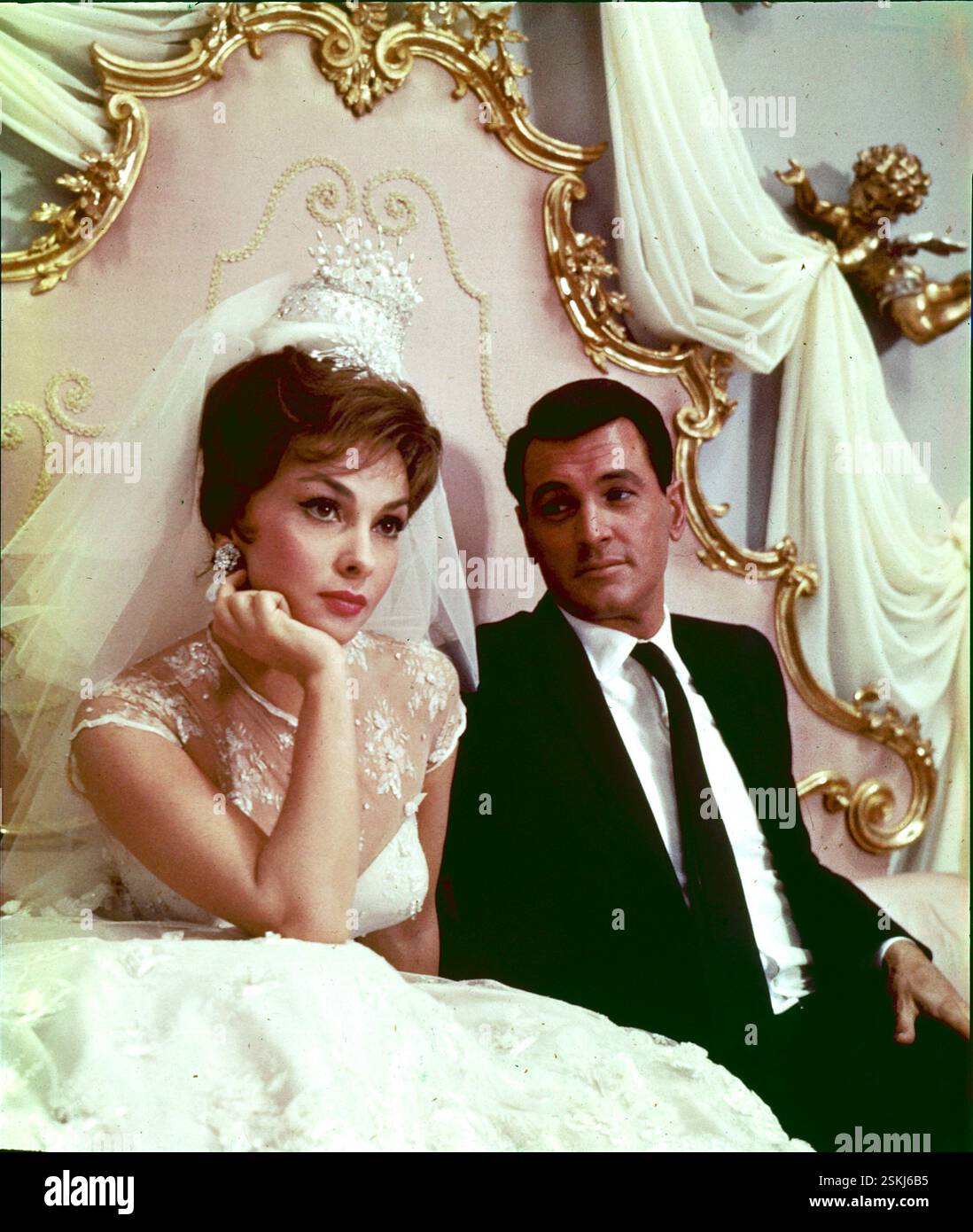 Actor Rock Hudson dancing with actress Gina Lollobrigida in a scene