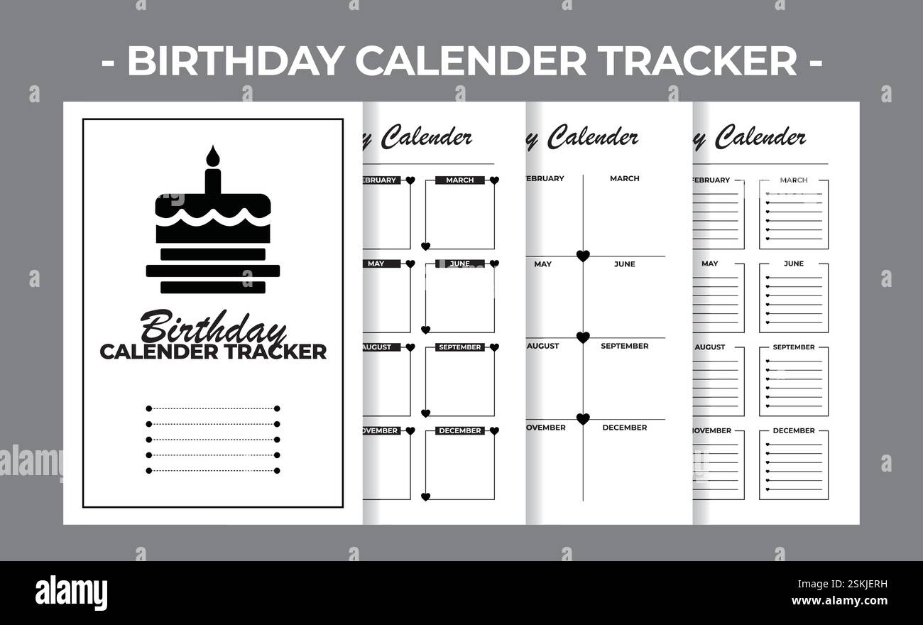 Printable KDP Birthday Calendar Blank Book Vector Design Template Stock ...