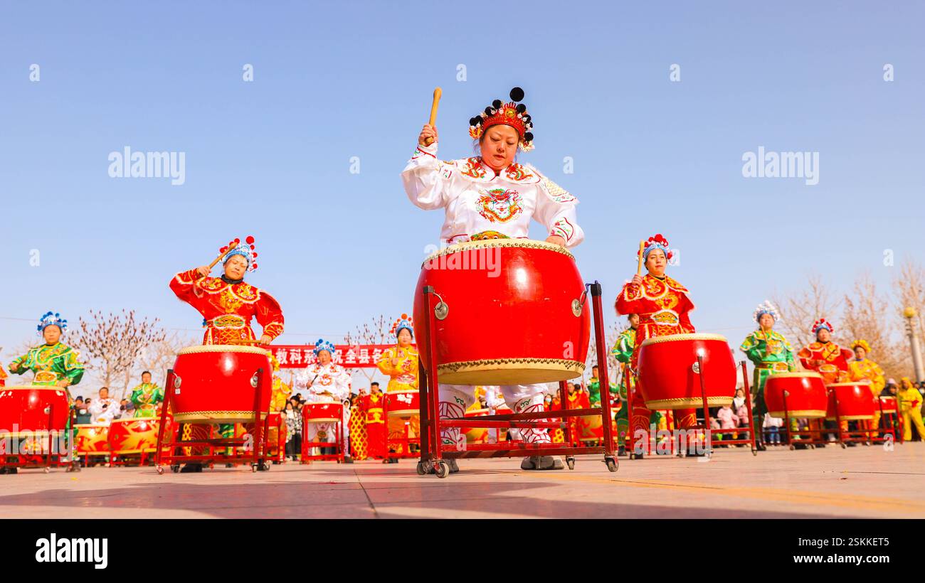 BAZHOU, CHINA FEBRUARY 12, 2025 Artists perform a folk Shehuo to