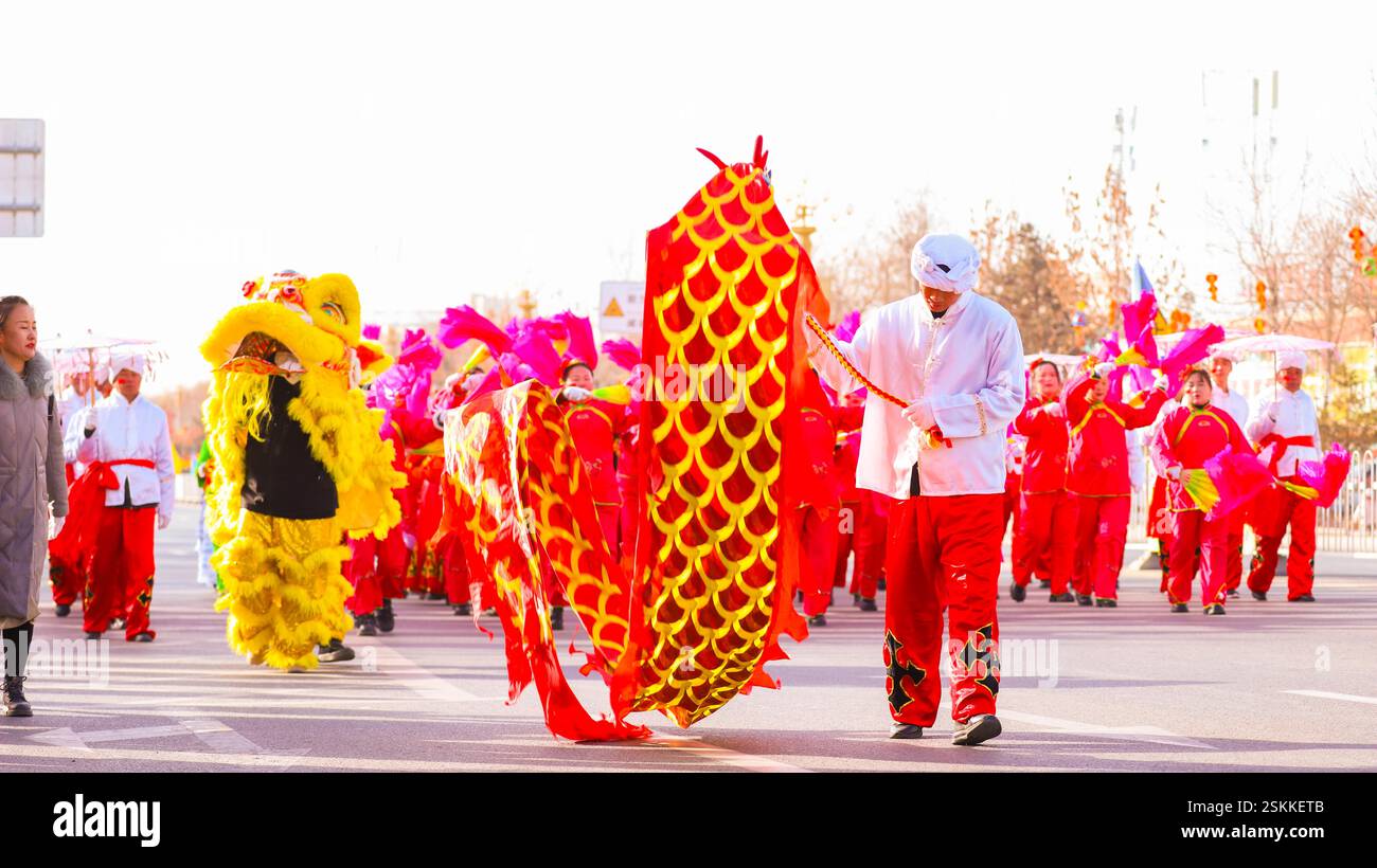 BAZHOU, CHINA FEBRUARY 12, 2025 Artists perform a folk Shehuo to