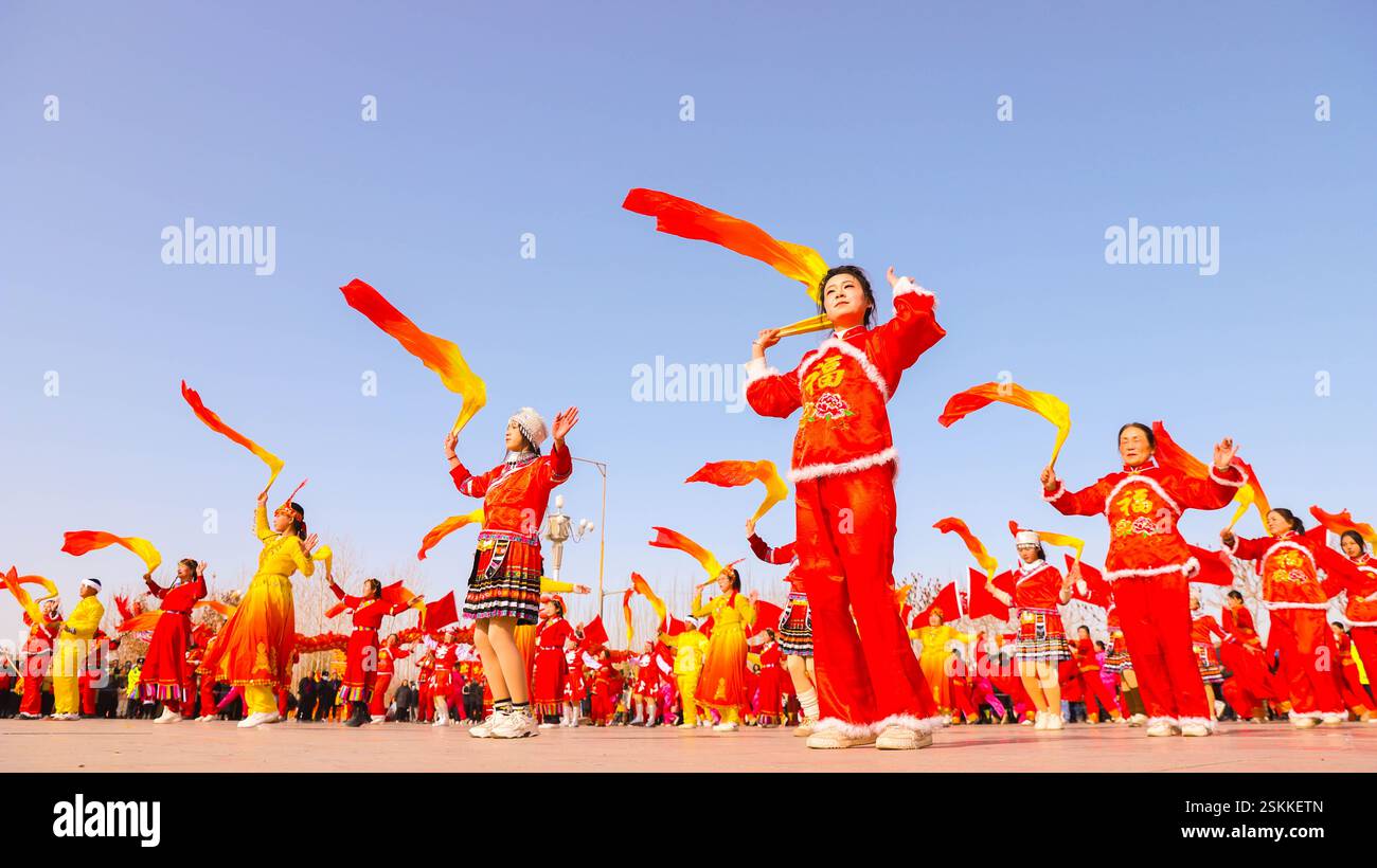 BAZHOU, CHINA FEBRUARY 12, 2025 Artists perform a folk Shehuo to
