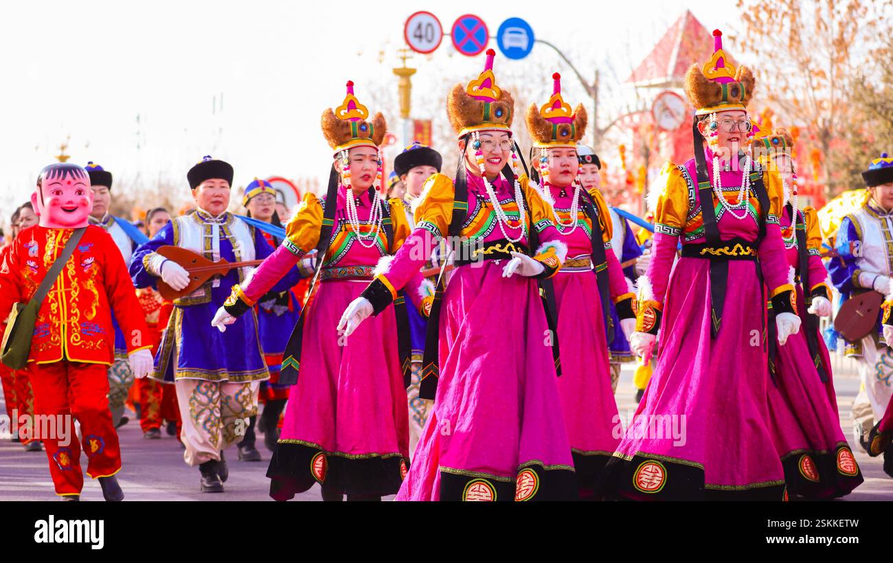 BAZHOU, CHINA FEBRUARY 12, 2025 Artists perform a folk Shehuo to