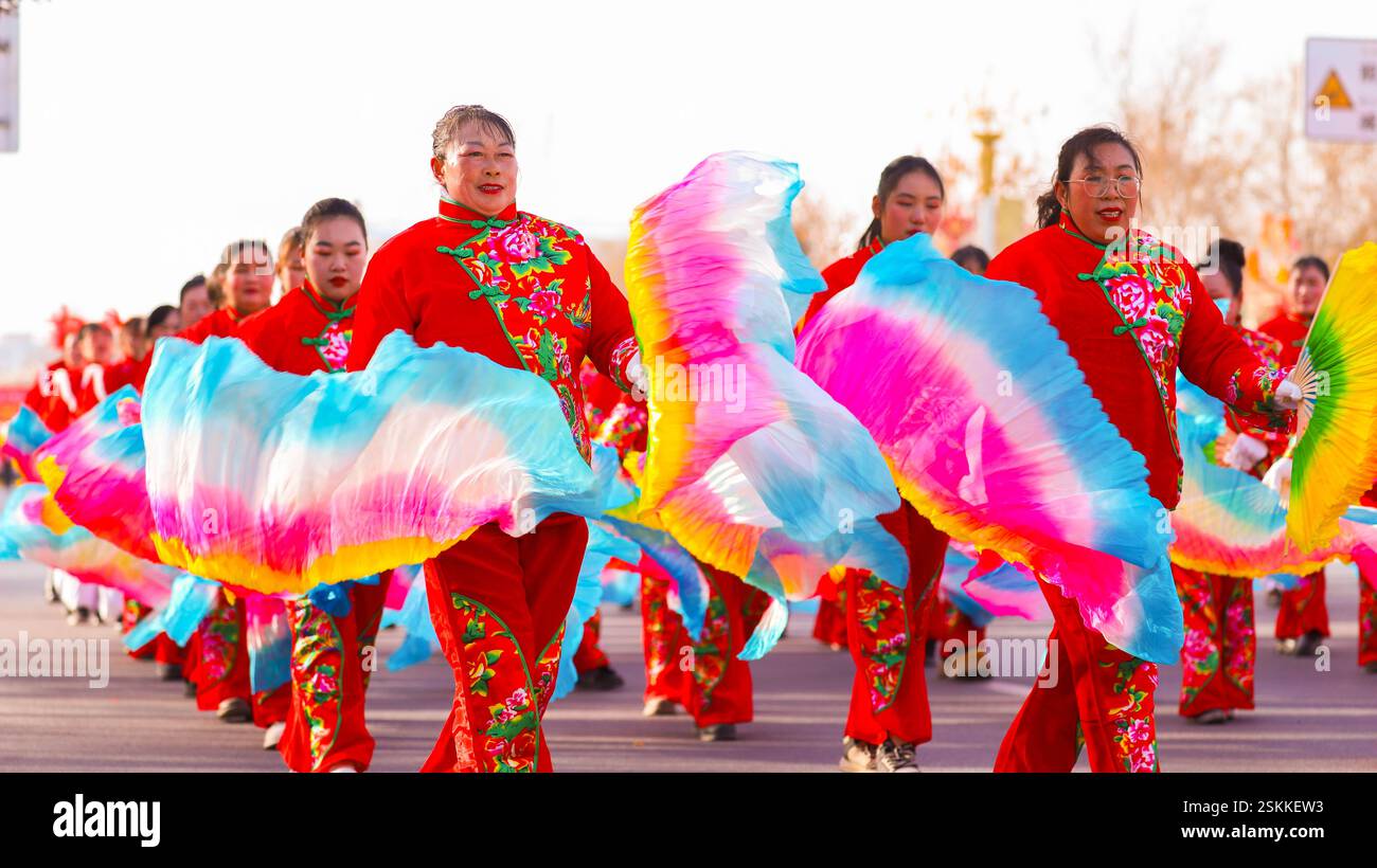 BAZHOU, CHINA FEBRUARY 12, 2025 Artists perform a folk Shehuo to