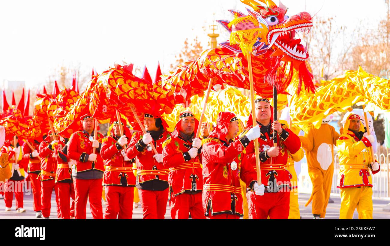 BAZHOU, CHINA FEBRUARY 12, 2025 Artists perform a folk Shehuo to