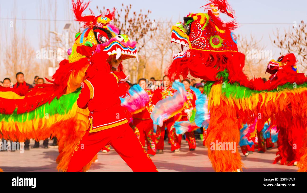 BAZHOU, CHINA FEBRUARY 12, 2025 Artists perform a folk Shehuo to