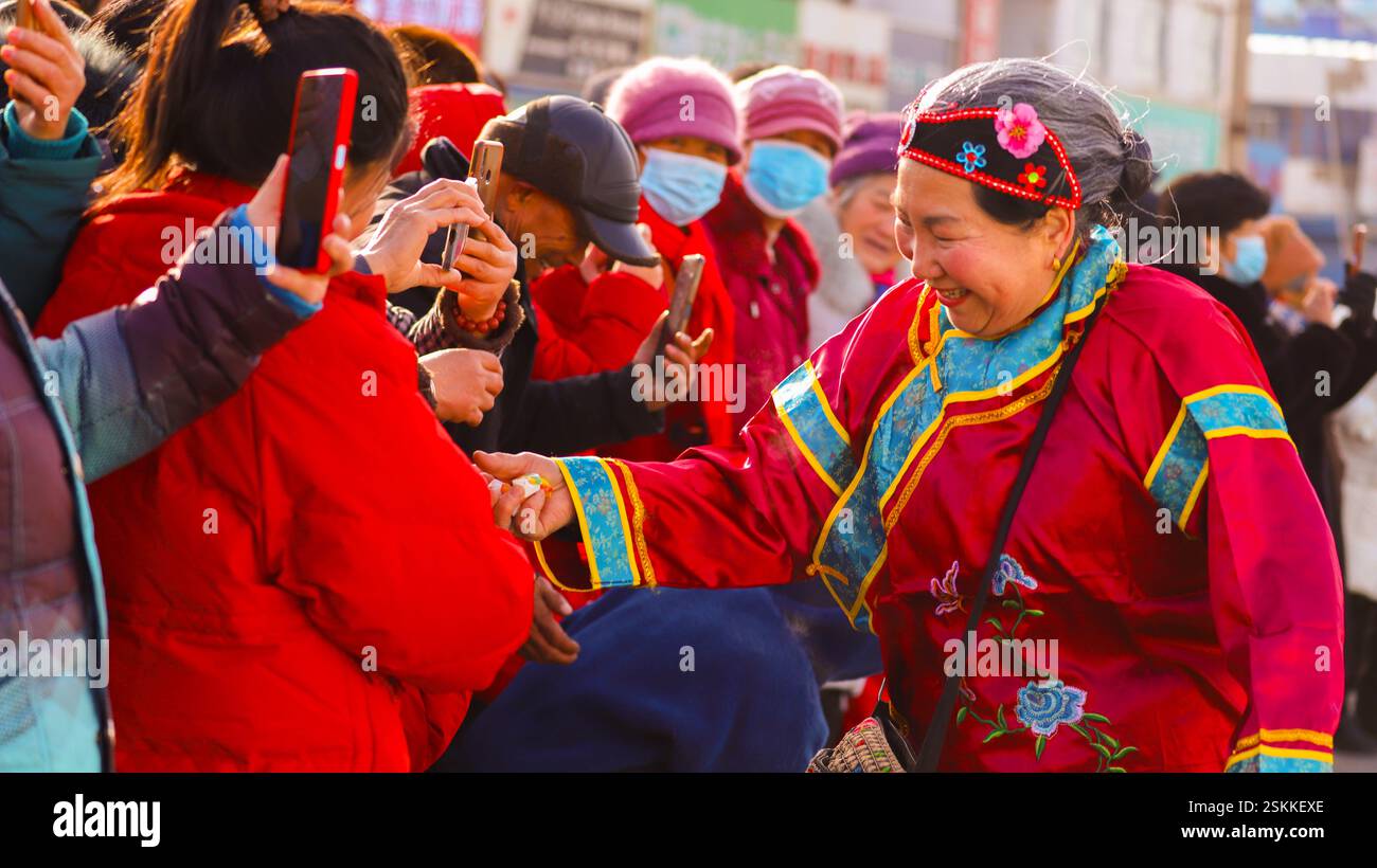 BAZHOU, CHINA FEBRUARY 12, 2025 Artists perform a folk Shehuo to