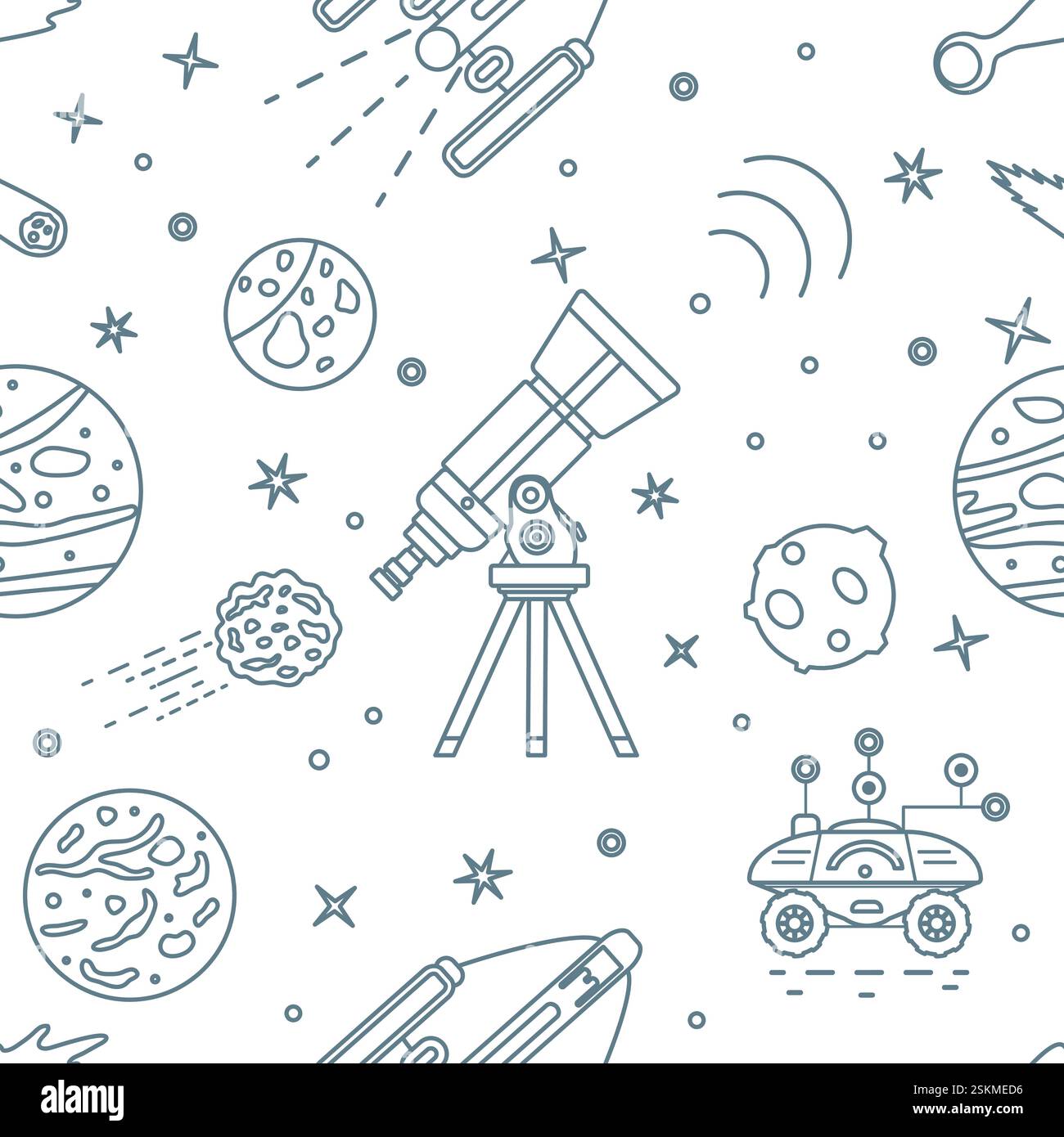 Space exploration seamless pattern. Vector Illustration Telescope Moon ...