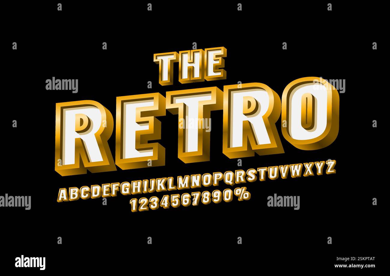Retro font set collection, letters and numbers symbol. Vector Stock ...