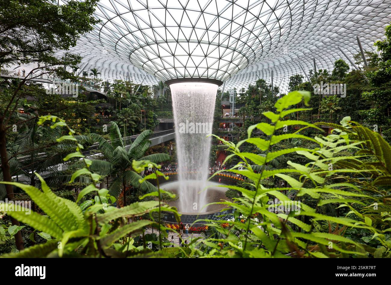 Waterfall at The Jewel Changi Airport, Singapore. Stock Photo