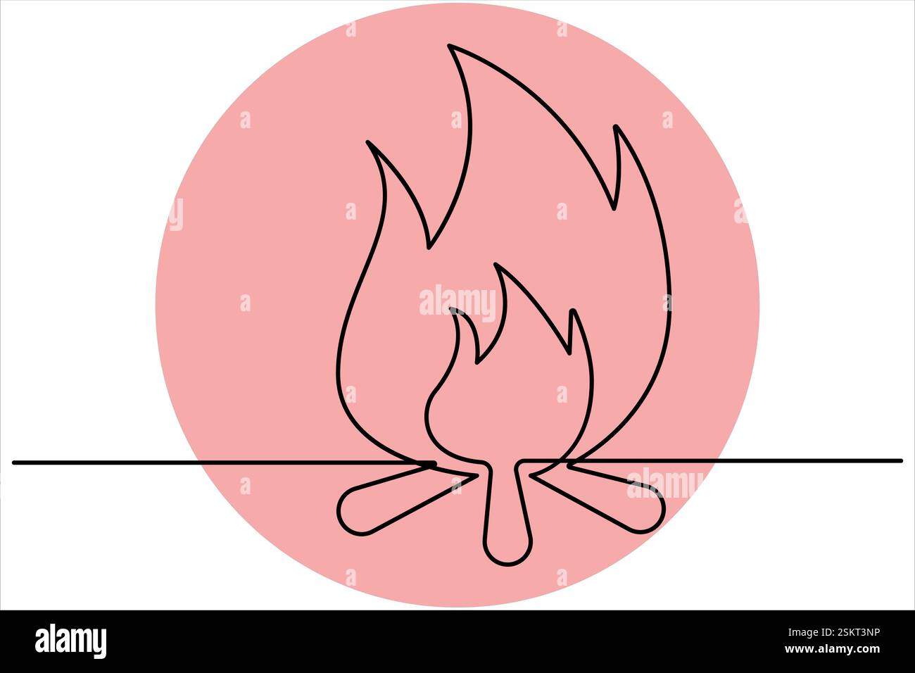 Bonfire continuous single line art drawing of outline vector art Stock Vector