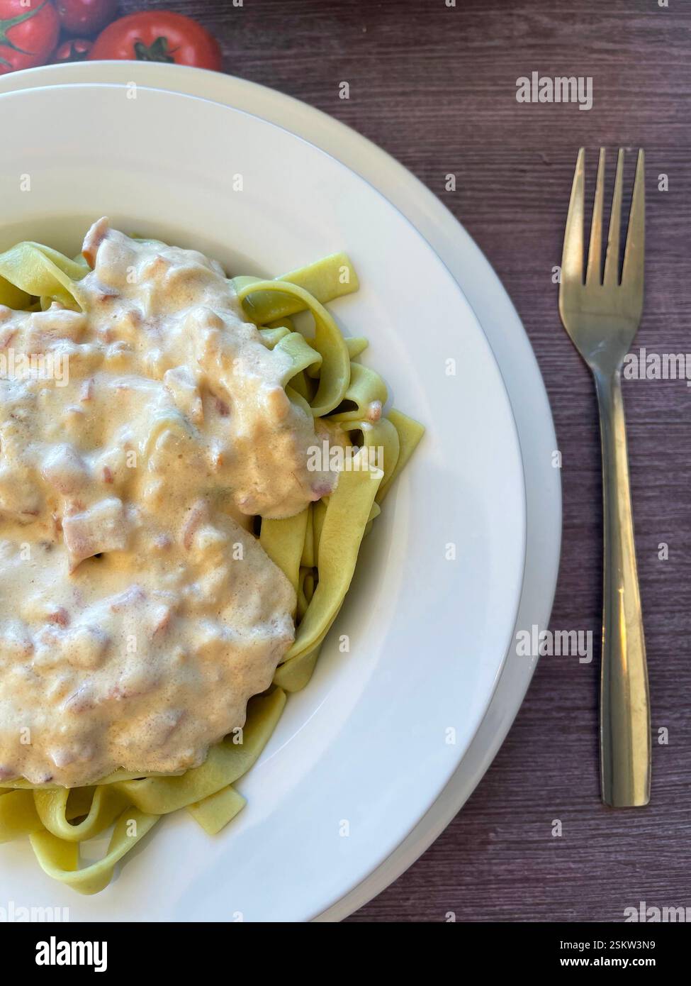 Fettucine with cream sauce. Italy. - Smartphone Captured Stock Image