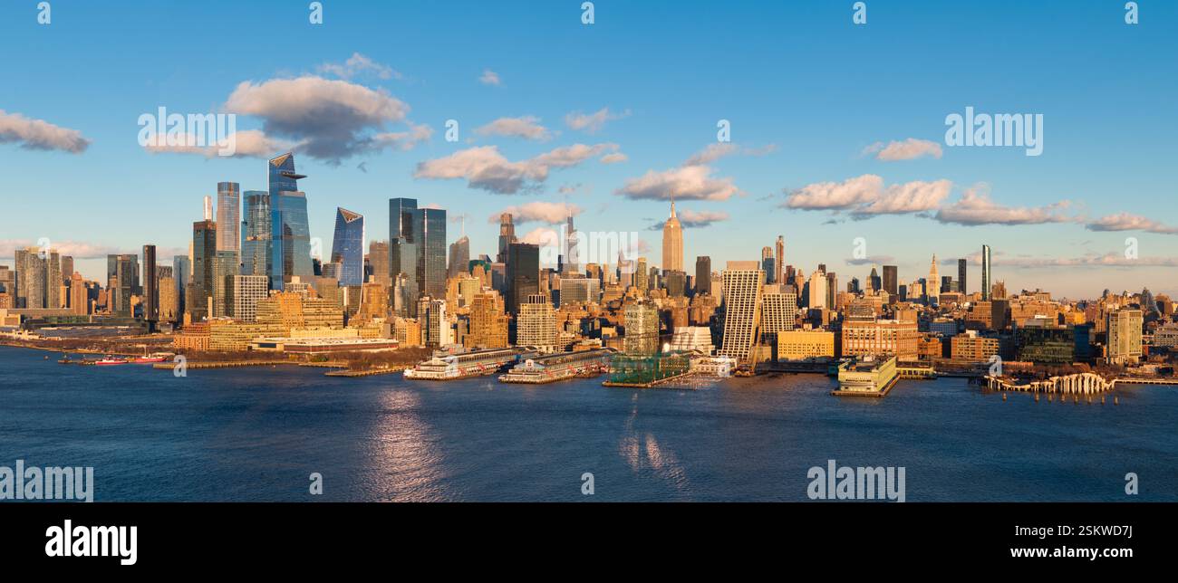 Aerial view of New York City skyline with Hudson River Park, Midtown ...
