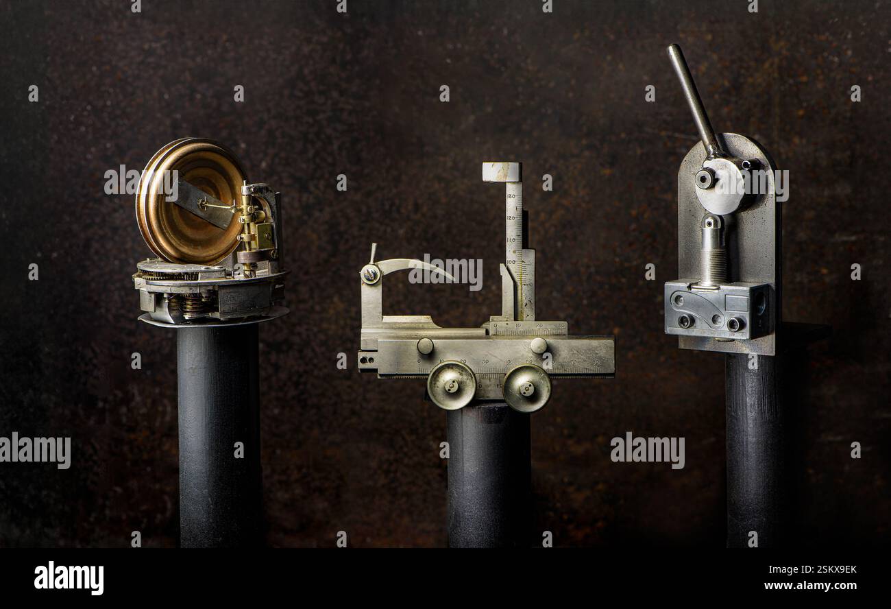 Vintage airplane altimeter, micrometer for lens making, and aircraft ...