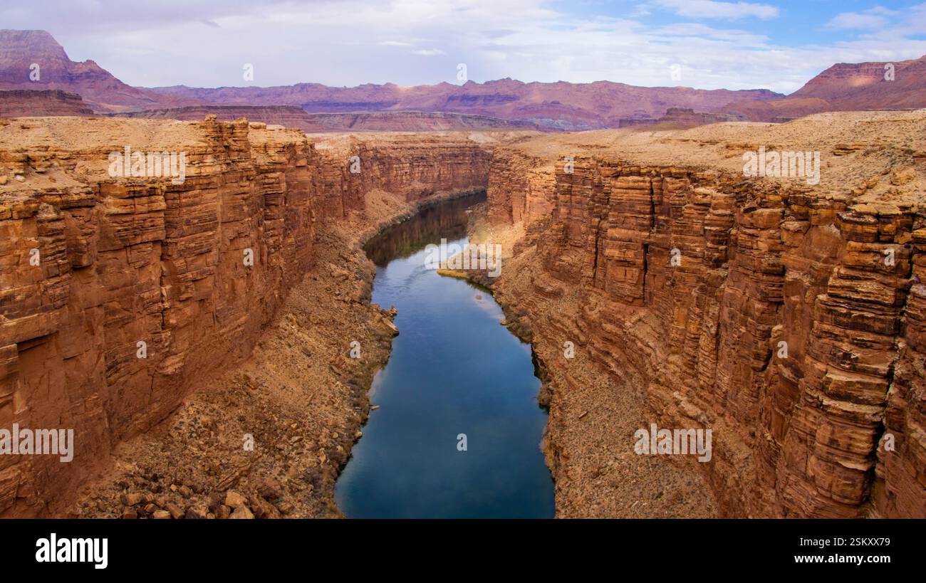 The Colorado River running through Arizona and Utah's Marble Canyon