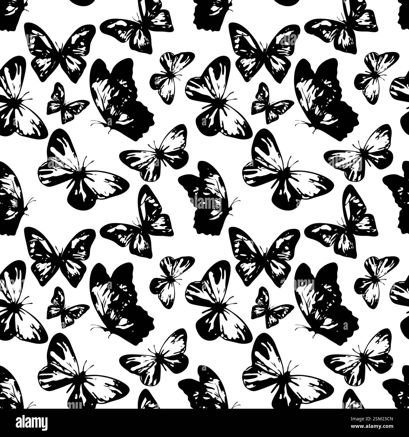 Vector butterflies seamless pattern Black and White Stock Photos ...