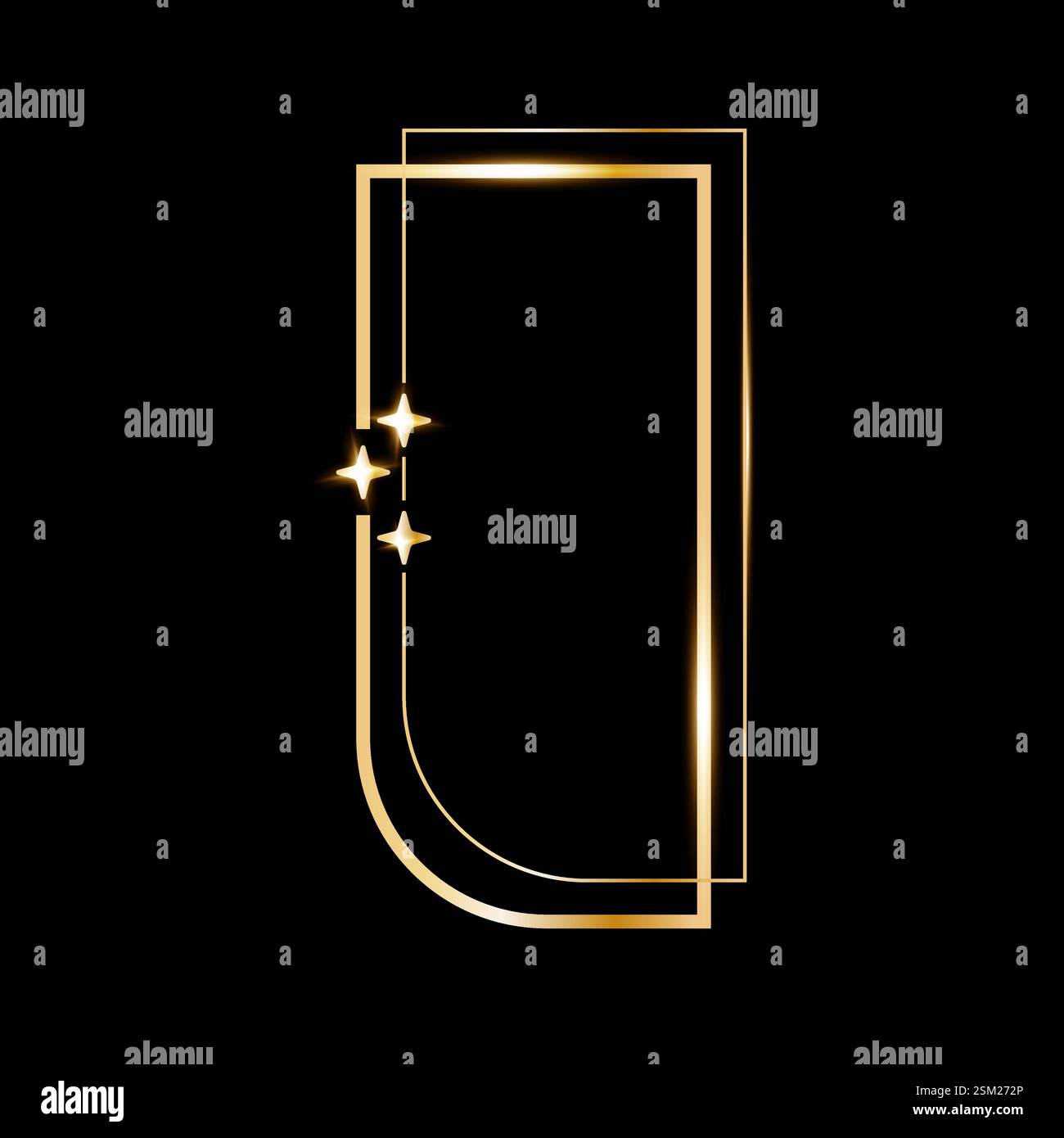Star glare golden arch geometric frame shape, Vector golden minimalist y2k frame border on black Stock Vector
