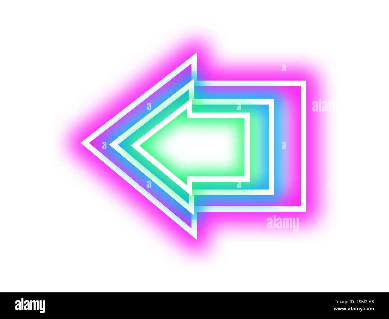 Bright neon arrow-shaped pointer on white background Stock Photo