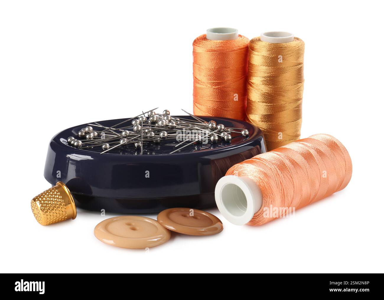 Many different sewing supplies isolated on white Stock Photo