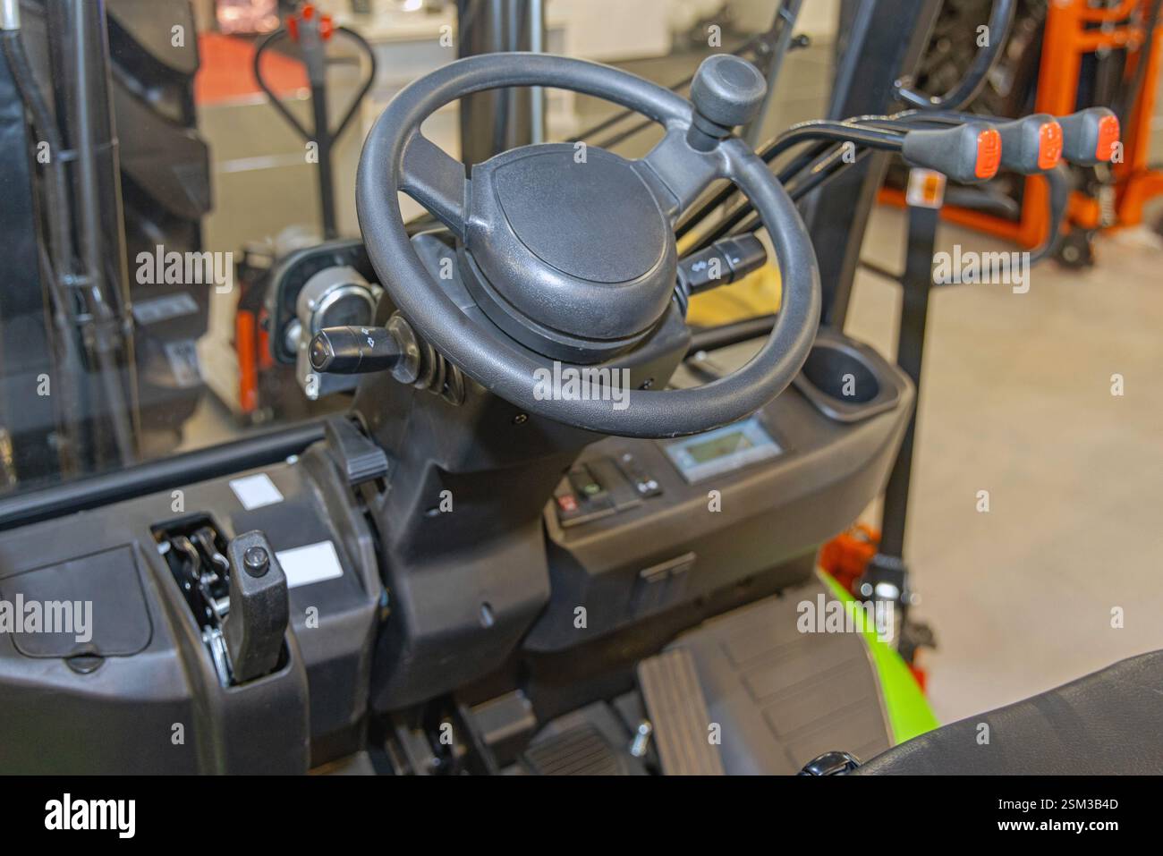 Steering Wheel With Ball and Control Levers at Forklift Truck in ...