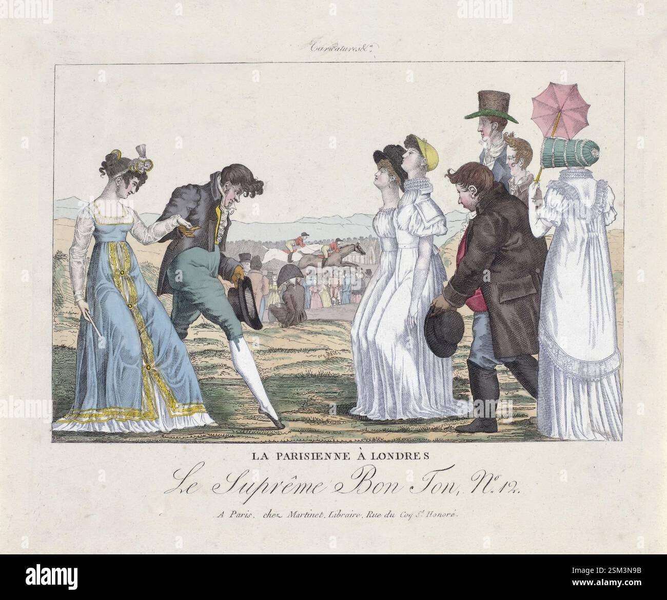 A print coloured engraving of Le Supreme Bon Ton Caricatures Parisienes ...