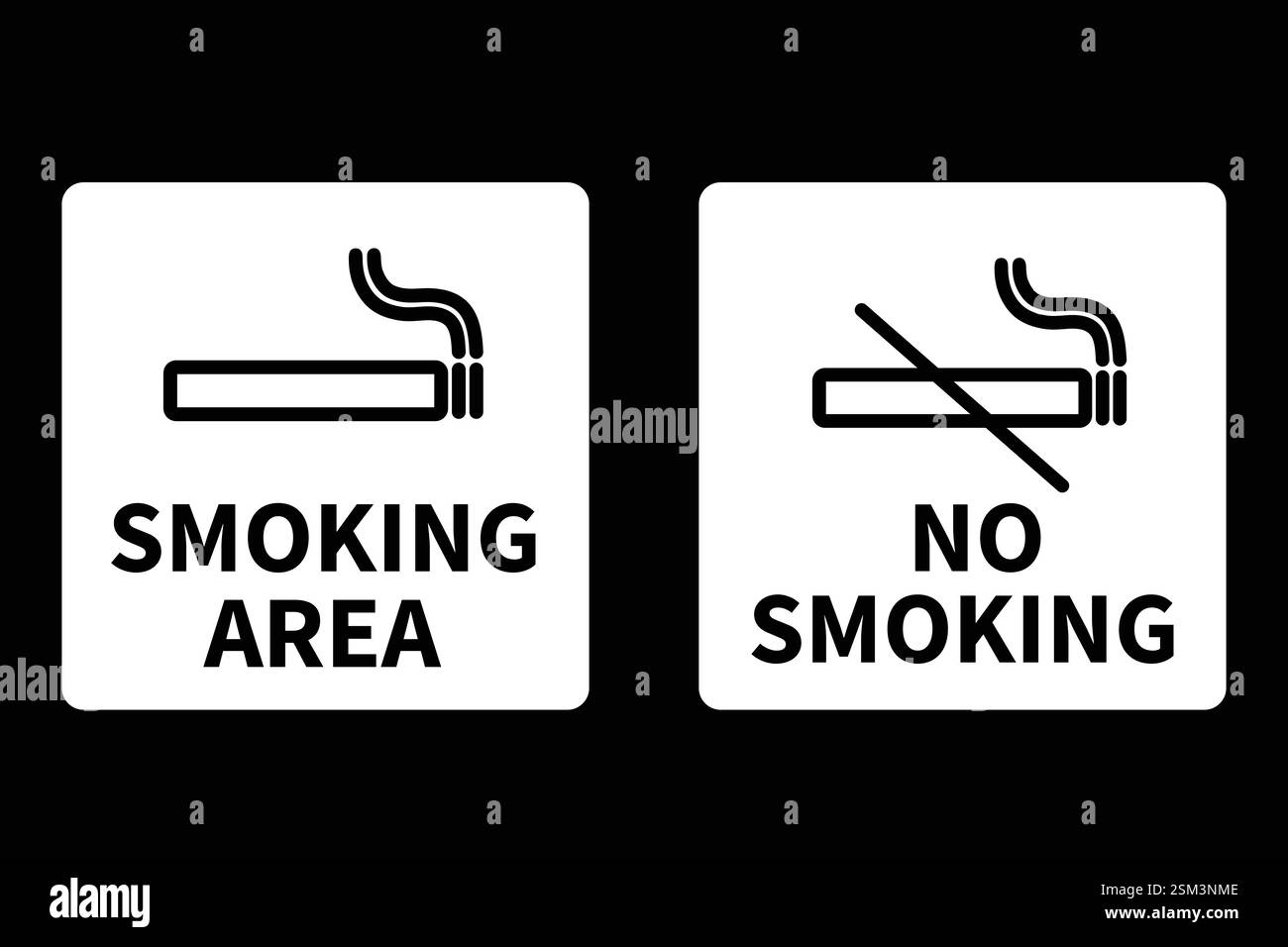 Black and white signage indicating smoking and no smoking areas ...