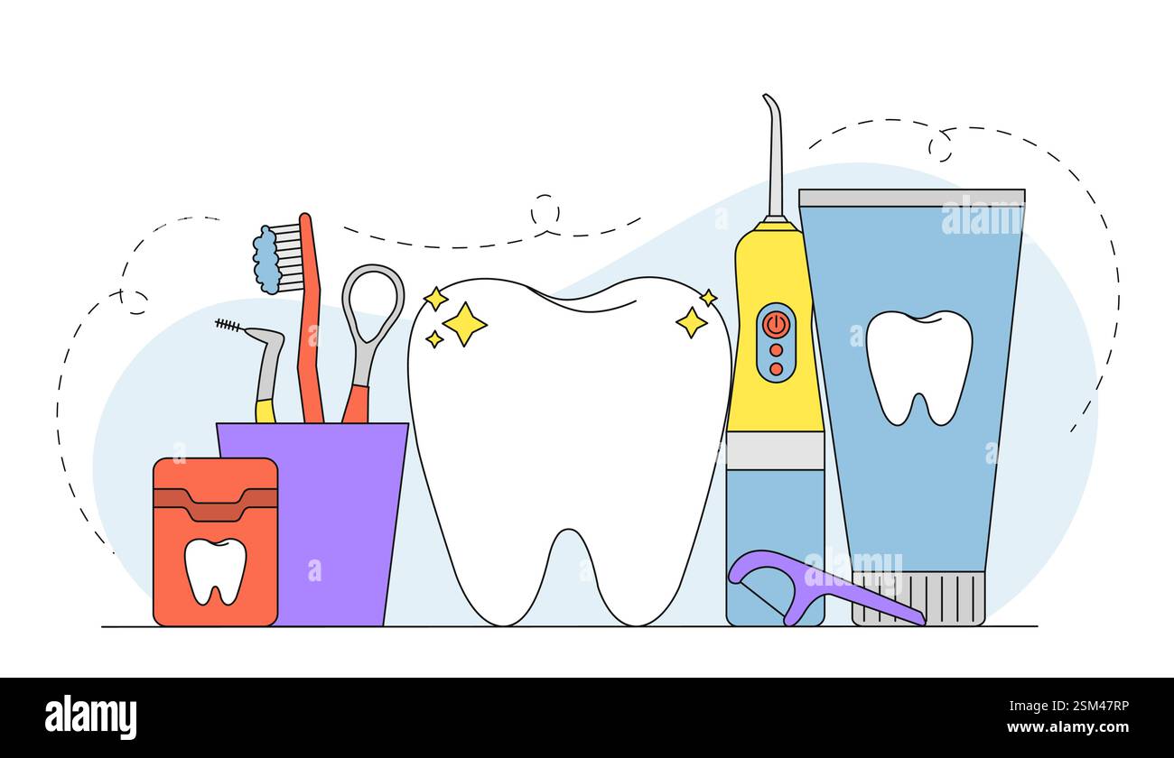 Dental care products and healthy tooth illustration Stock Vector Image ...