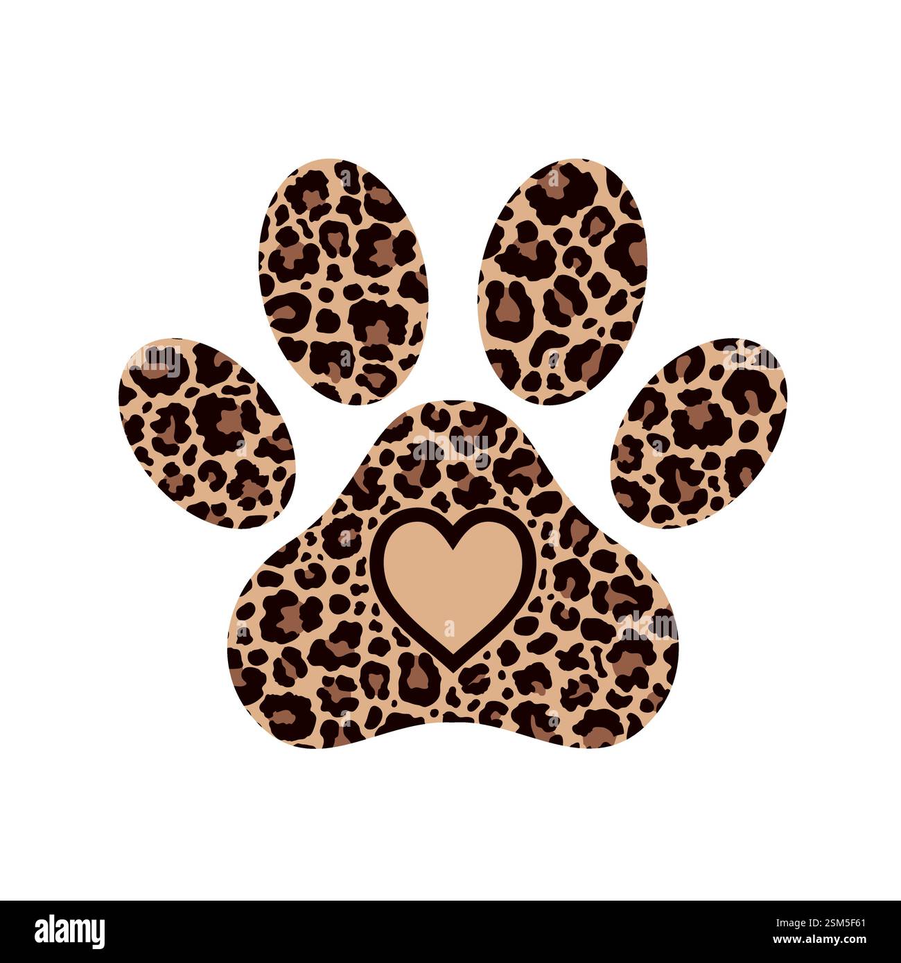 Paw print filled with leopard pattern. Stock Vector