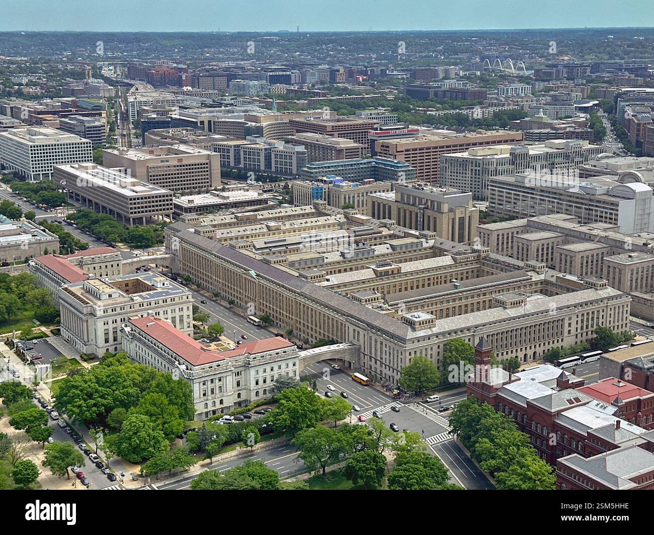 Washington DC, USA - 30 April 2024: Aerial view of government buildings at L'enfant Plaza in downtown Washington DC - Smartphone Captured Stock Image