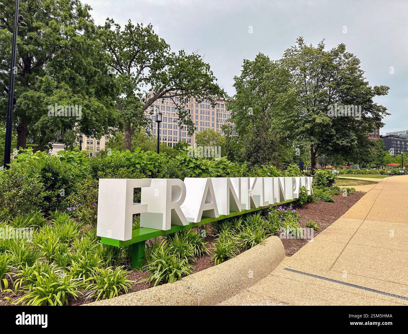 Washington DC, USA - 30 May 2024: Sign at the entrance to Franklin Park which is a public park in downtown Washington - Smartphone Captured Stock Image