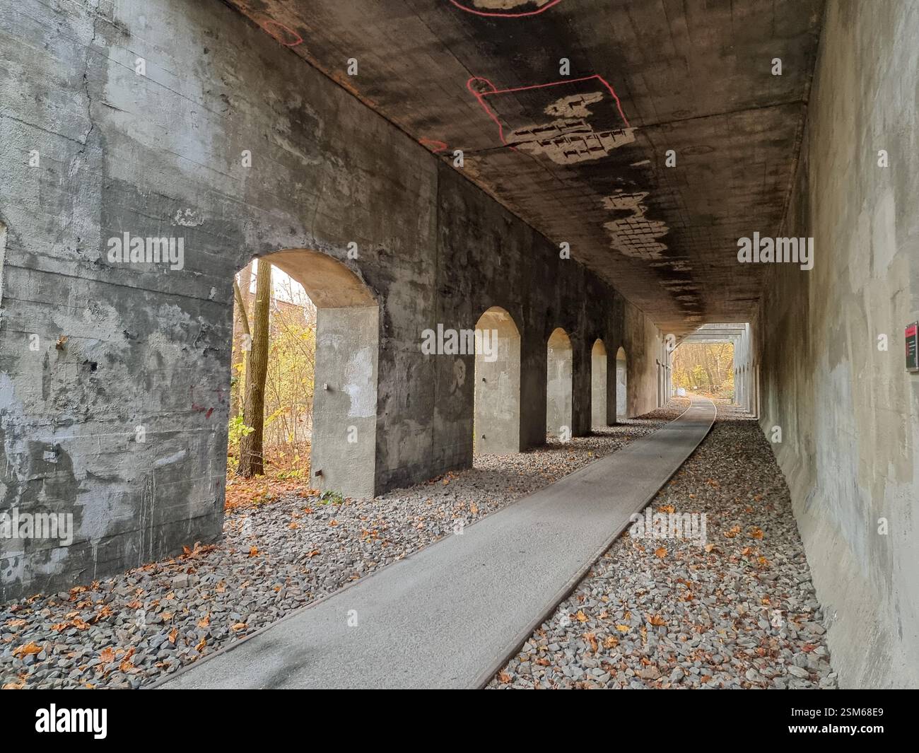 Historic tunnel road / railway bridge in Nature Park Schöneberger Südgelände on the former Tempelhof railway yard in Berlin, Germany - Smartphone Captured Stock Image