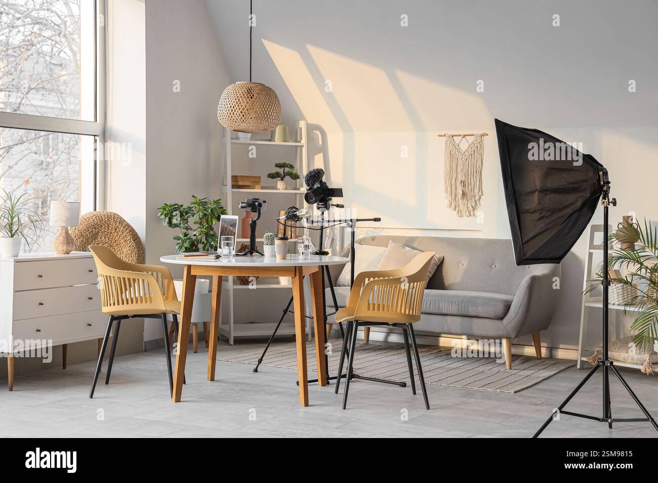 Interior of blogger's room with workplace, sofa and shelf unit Stock ...